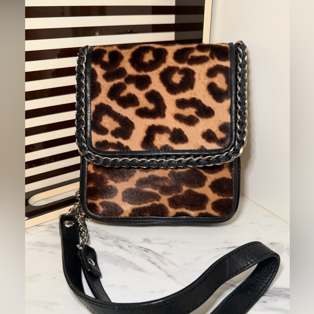 Henri Bendel Leopard Print Calf Hair Chain Shoulder Bag